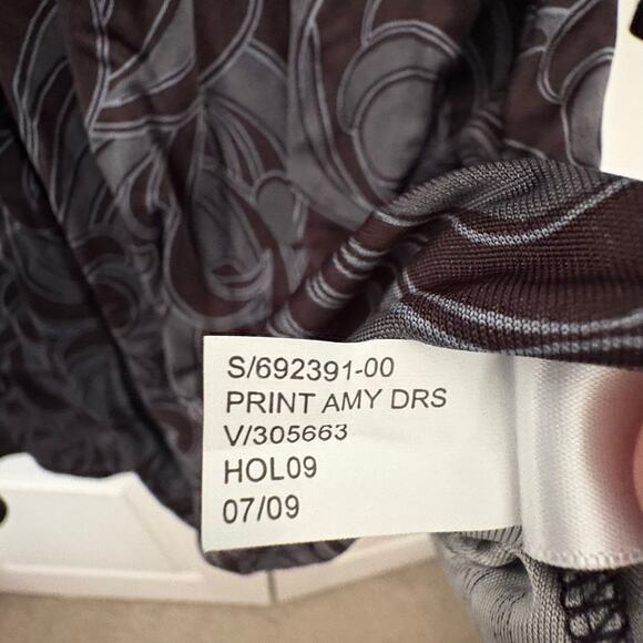 Banana Republic Petite Amy Print Dress Gray Long Sleeve V-Neck Ruched Waist L - Picture 2 of 6